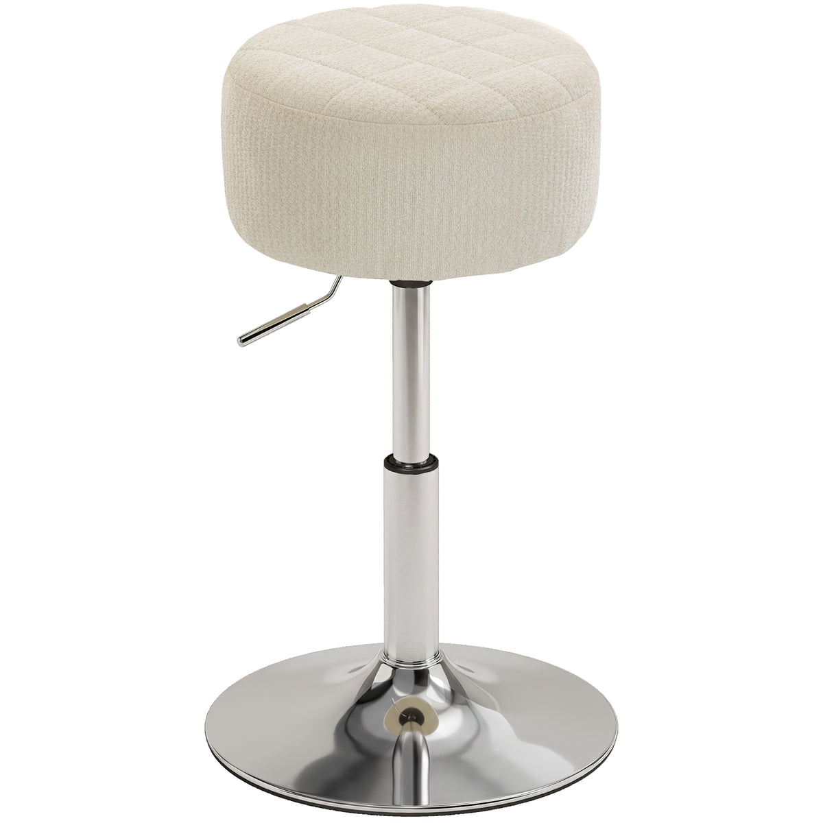 Sgabello da toeletta in ciniglia, sgabello da trucco girevole, sgabello da bar regolabile in altezza 51-66 cm, crema