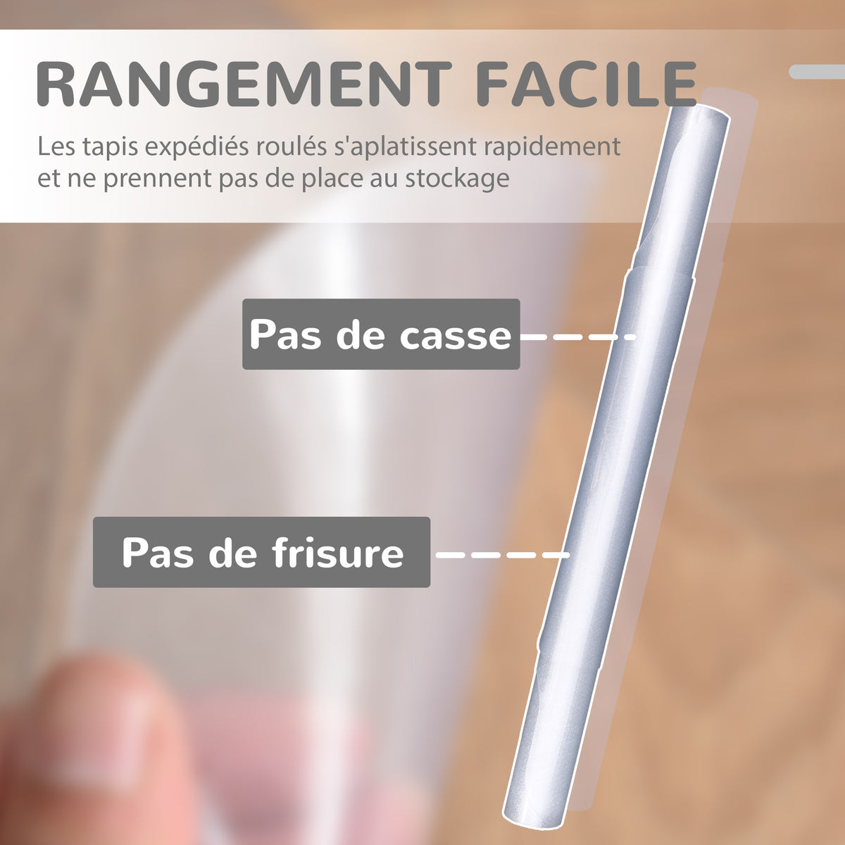 Tapis chaise de bureau 90 x 120 cm antidérapant, tapis de sol bureau résistant aux rayures, transparent