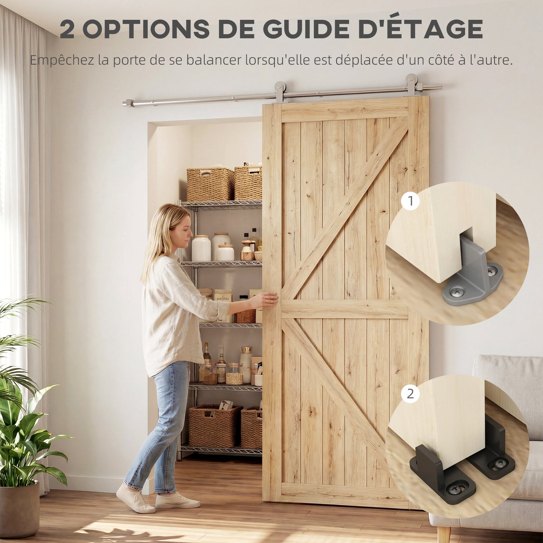 152CM Quincaillerie porte coulissante de grange, rail porte coulissante de 76 cm de large, épaisseur 30 mm, argenté