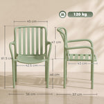 Lot de 4 Chaises Salle à Manger, Chaises de Cuisine Empilables en PP avec Dossier Incurvé à Lattes et Accoudoirs, Vert