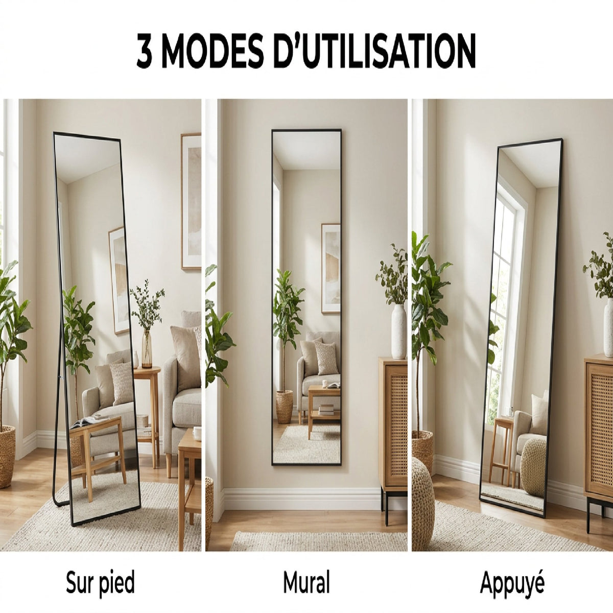 Miroir de sol arqué pleine longueur miroir sur pied cadre en effet imitation pierre pour salon chambre 50 x 160 cm blanc