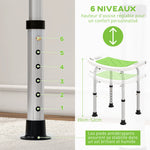 Siège de Douche réglable en Hauteur Tabouret de Douche Ergonomique Pieds antidérapants Charge Max. 135 Kg alu HDPE Vert