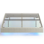Lit Flottant 160 x 200 cm avec Éclairage LED Intelligent, Cadre de Lit Double Rembourré en Lin, Montage Facile, Beige