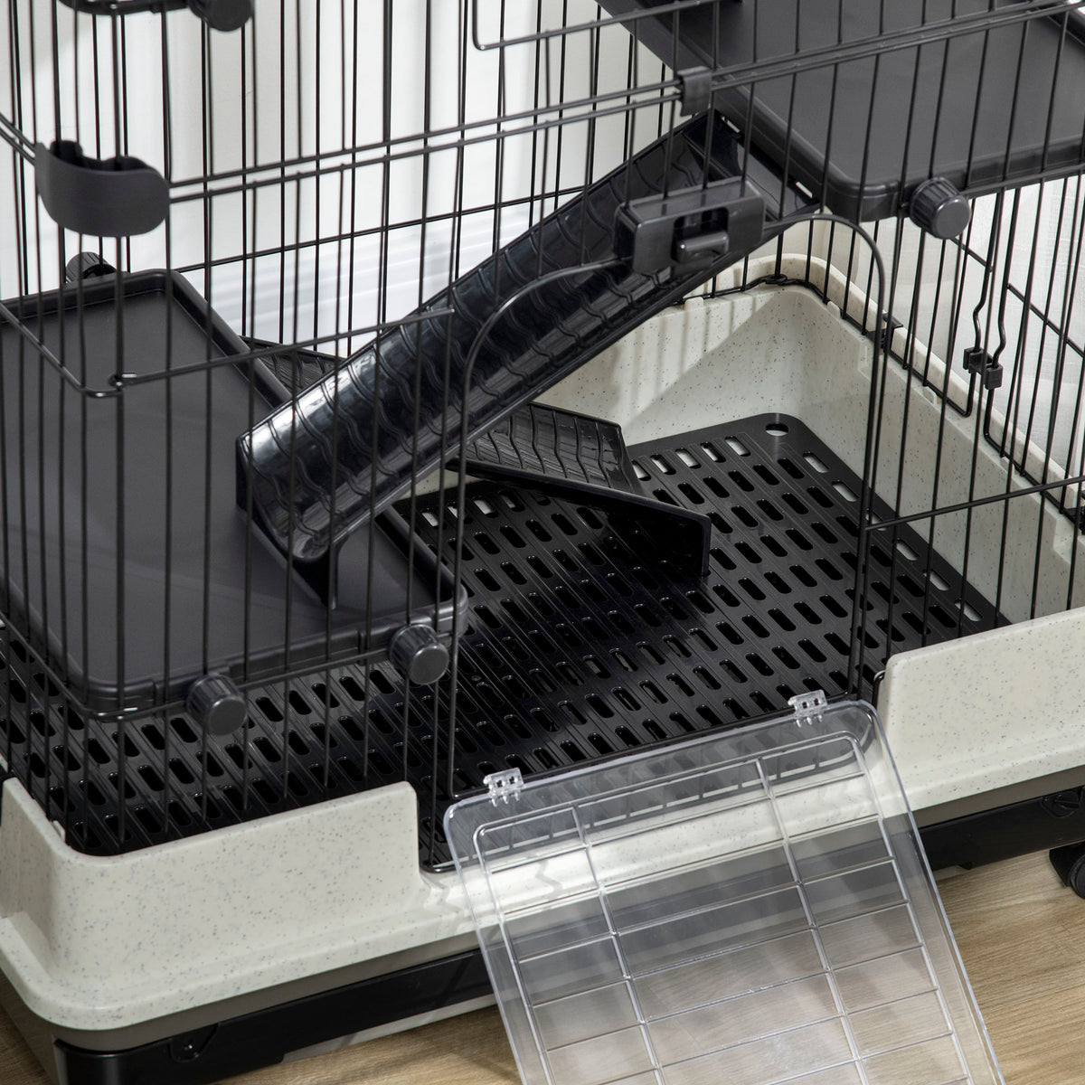 Cage pour petits animaux roulante 3 plates-formes démontables 3 rampes plateau inférieur amovible métal PP 81,2 x 52,7 x 114 cm noir