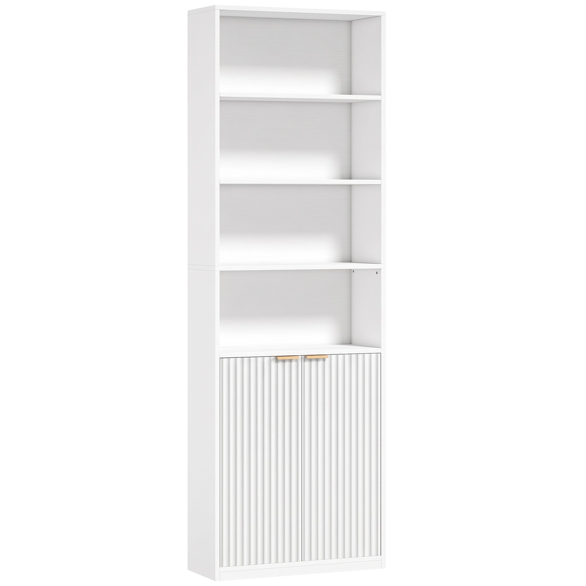 Libreria a 6 ripiani, mobiletto, 60 x 24 x 182 cm con 4 scomparti a giorno e 2 ante, bianco