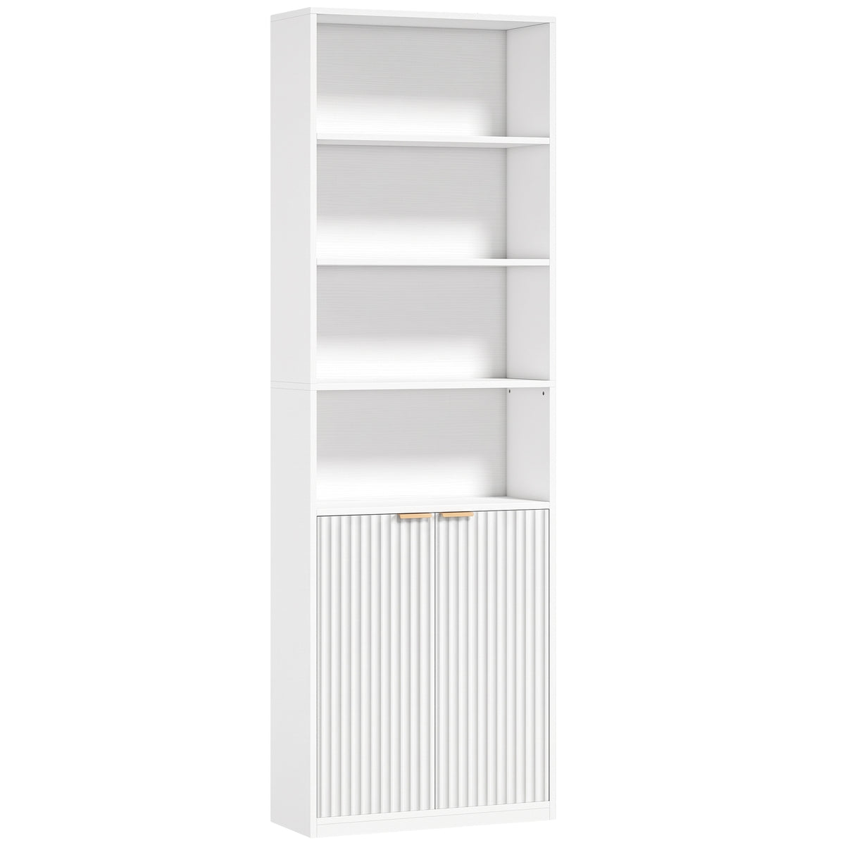 6-Tier Bookcase, Storage Unit, 60 x 24 x 182 cm with 4 Open Compartments and 2 Doors, White