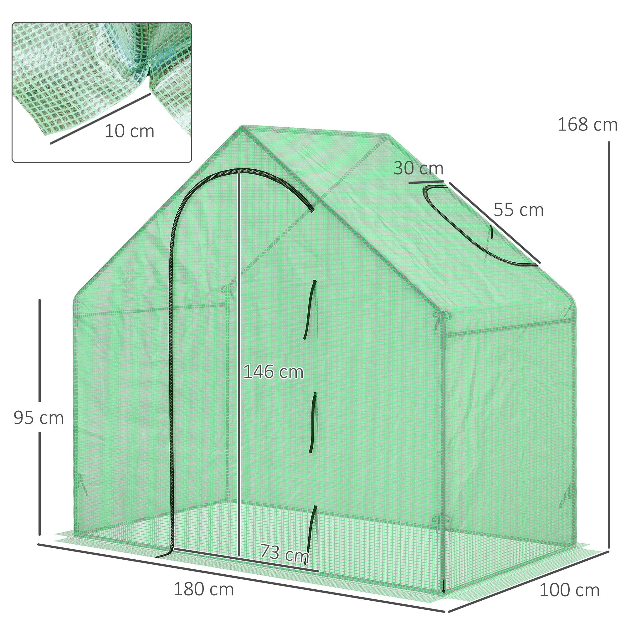 Serre de jardin PE, serre de balcon, bâche renforcée, châssis en acier, porte zippée enroulable, pour légumes plantes, intérieur et extérieur, 180 x 100 x 168 cm, vert