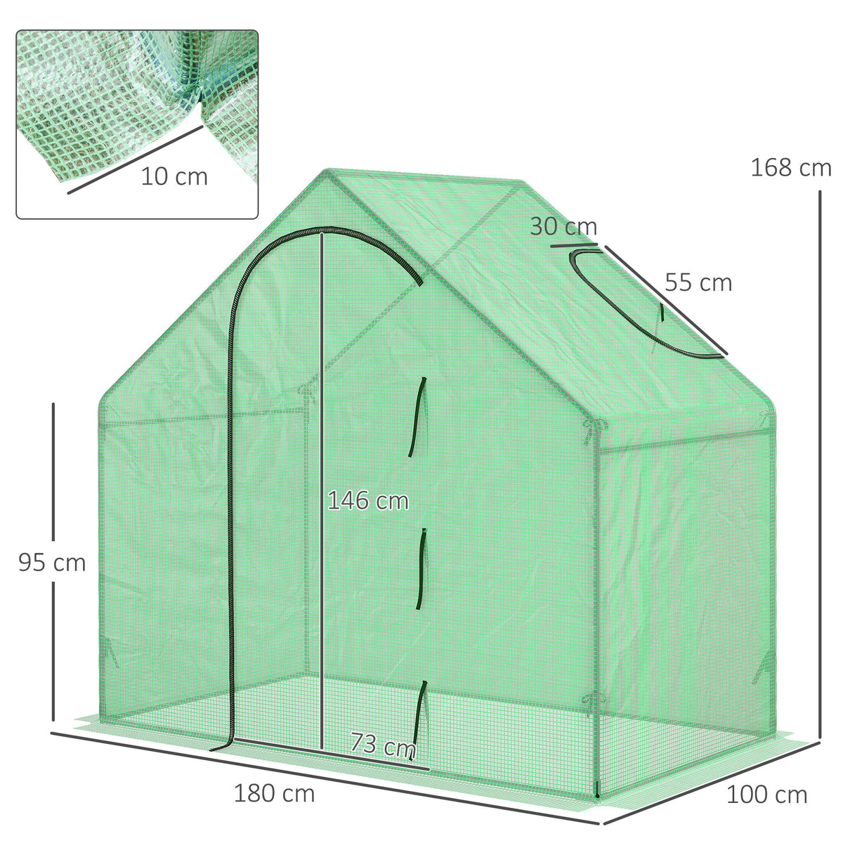 Serre de jardin PE, serre de balcon, bâche renforcée, châssis en acier, porte zippée enroulable, pour légumes plantes, intérieur et extérieur, 180 x 100 x 168 cm, vert