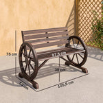 Banc de Jardin banc 3 places banc en bois Style Rustique Chic accoudoirs Roues Charette Bois Sapin traité carbonisation
