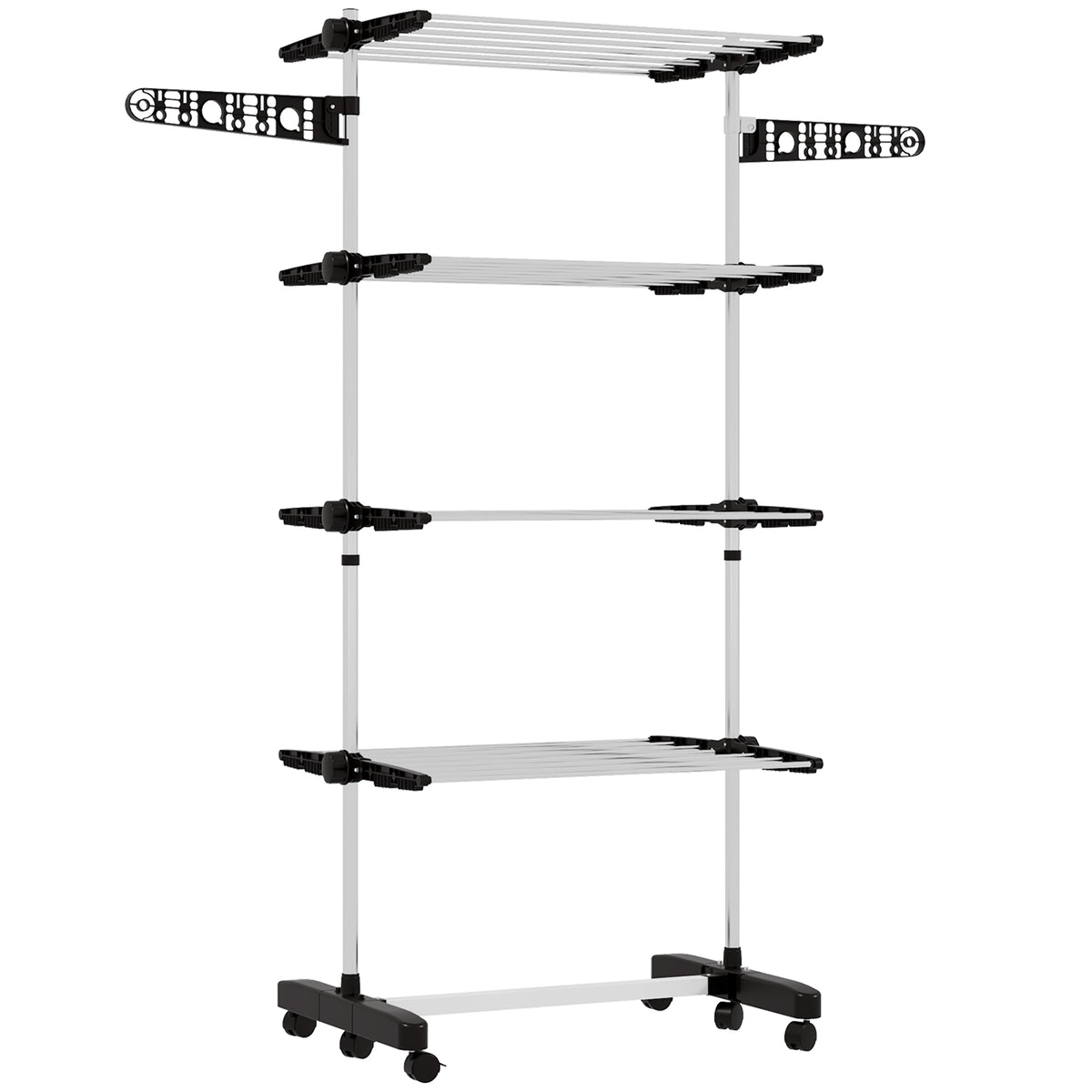 Folding laundry drying rack with side wings for indoor and outdoor use, 142 x 55 x 172 cm, 4 tiers, black