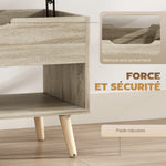Mesa de centro elevable, mesa de salón con compartimento oculto y estantes abiertos, 75 x 40 x 58 cm, madera natural