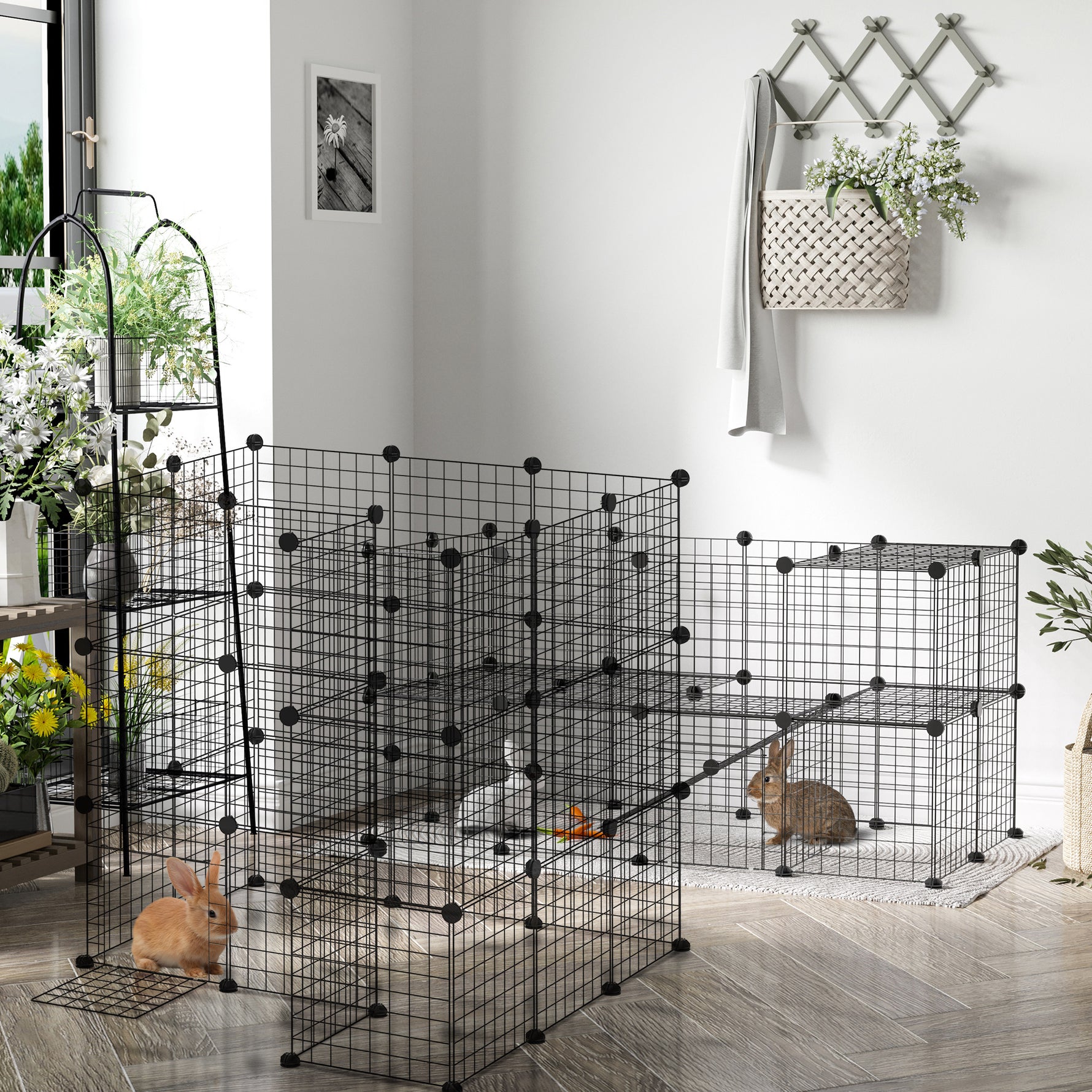 Cage parc clôture pour animaux domestiques enclos pour petits animaux modulable 2 niveaux 72 panneaux bords arrondis
