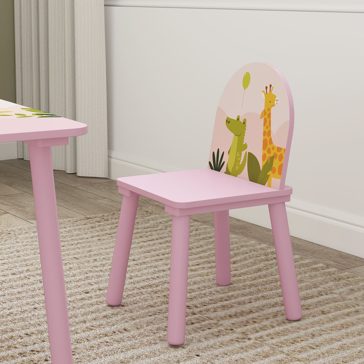 Table enfant avec chaise, ensemble table et 2 chaises en bois pour dessiner, jouer, étudier, rose