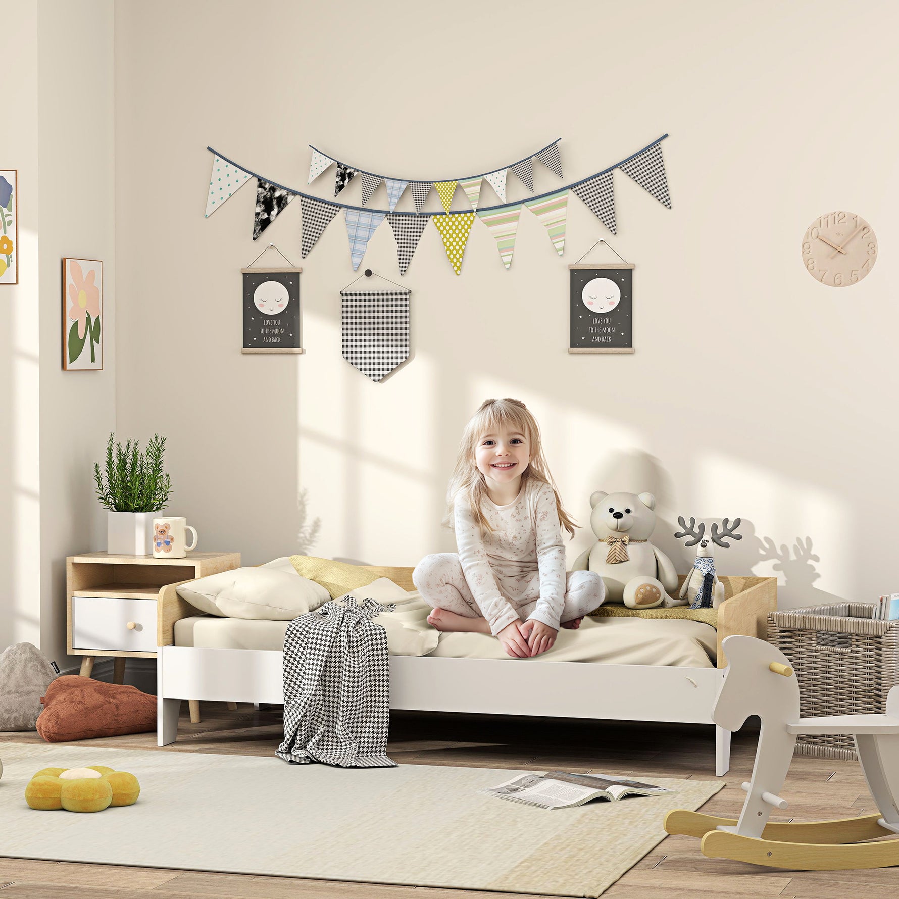 Lit enfant lit avec sommier à lattes avec panneaux latéraux élevés conception basse en bois 143,5 x 74 x 40 cm blanc