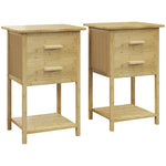 Lot de 2 tables de chevet table de nuit en bambou avec 2 tiroirs et 1 étagère 40 x 34 x 60 cm naturel