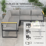 Ensemble Salon de Jardin d'angle extérieur Design Contemporain 6 pièces pour 5 personnes - en aluminium, grand confort