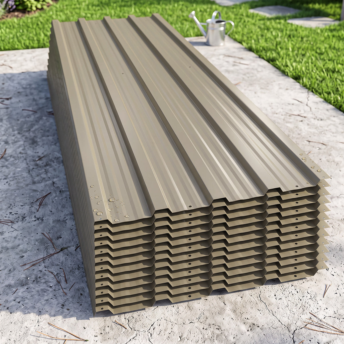 Set di 12 Pannelli in Acciaio Zincato Resistenti alle Intemperie, Marrone, Dim. di un Pannello 129L x 45P cm
