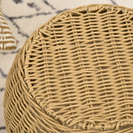 Niche panier maison pour chat 2 niveaux en résine tressée aspect rotin avec 1 coussin doux Ø 40 x 30 cm marron clair
