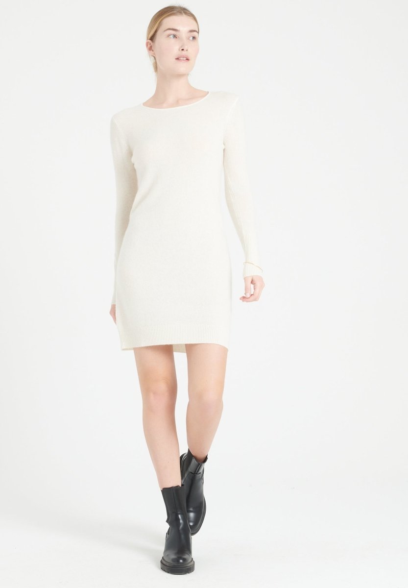 Robe col rond femme en cachemire blanc écru - LILLY 12