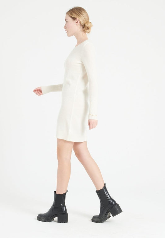 Robe col rond femme en cachemire blanc écru - LILLY 12