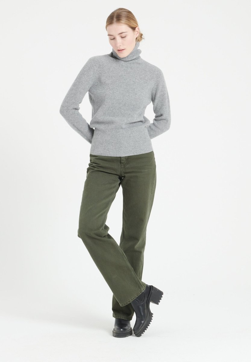 Pull col roulé femme en cachemire gris clair - LILLY 21