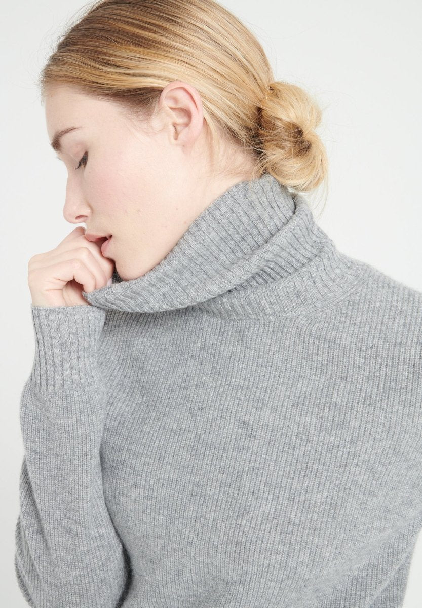Pull col roulé femme en cachemire gris clair - LILLY 21