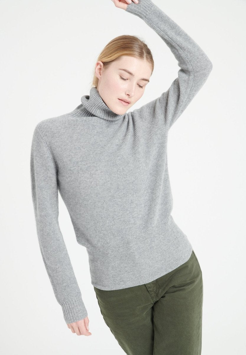 Pull col roulé femme en cachemire gris clair - LILLY 21