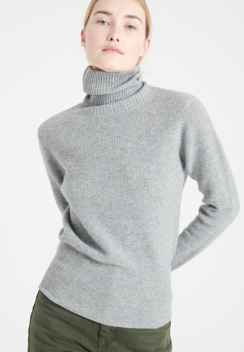 Pull col roulé femme en cachemire gris clair - LILLY 21