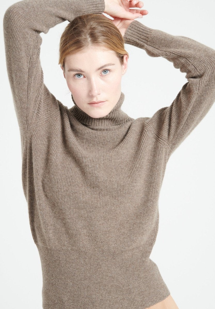 Pull col roulé femme en cachemire taupe - LILLY 21