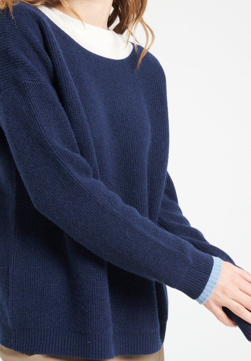 Pull col rond femme en cachemire bleu marine - LILLY 25