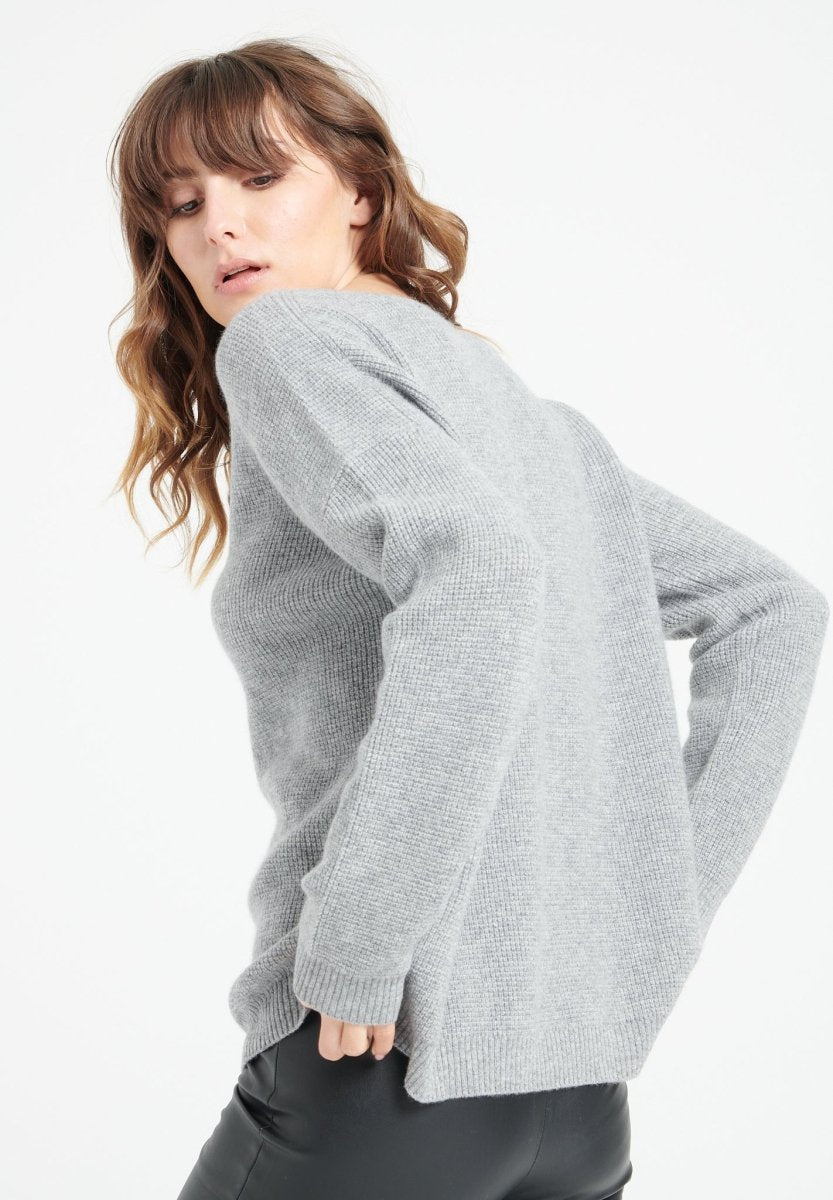 Pull col rond femme en cachemire gris clair - LILLY 25