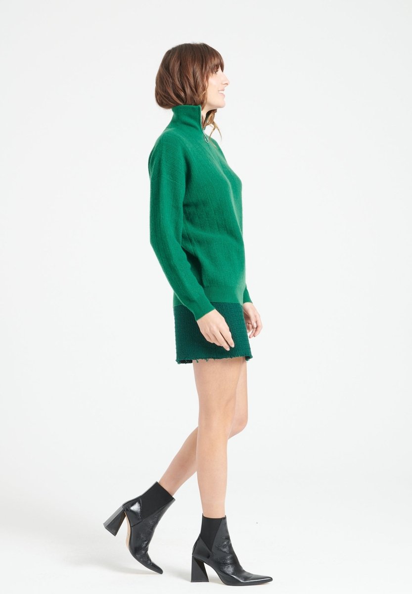 Pull col cheminé femme en cachemire vert émeraude - LILLY 28