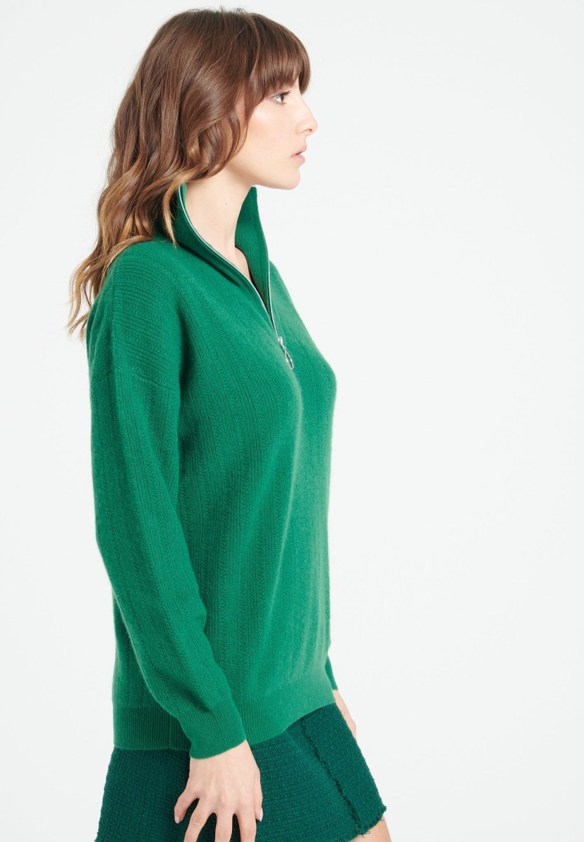 Pull col cheminé femme en cachemire vert émeraude - LILLY 28