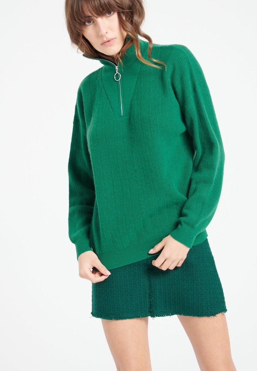 Pull col cheminé femme en cachemire vert émeraude - LILLY 28