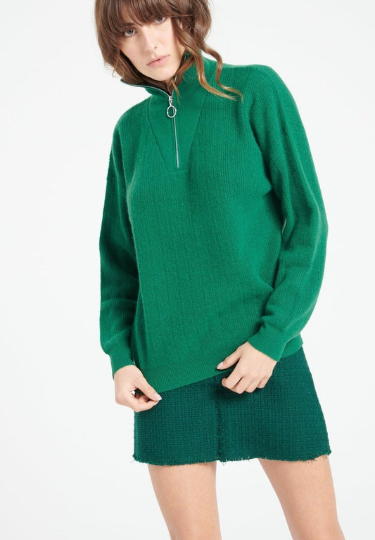 Pull col cheminé femme en cachemire vert émeraude - LILLY 28