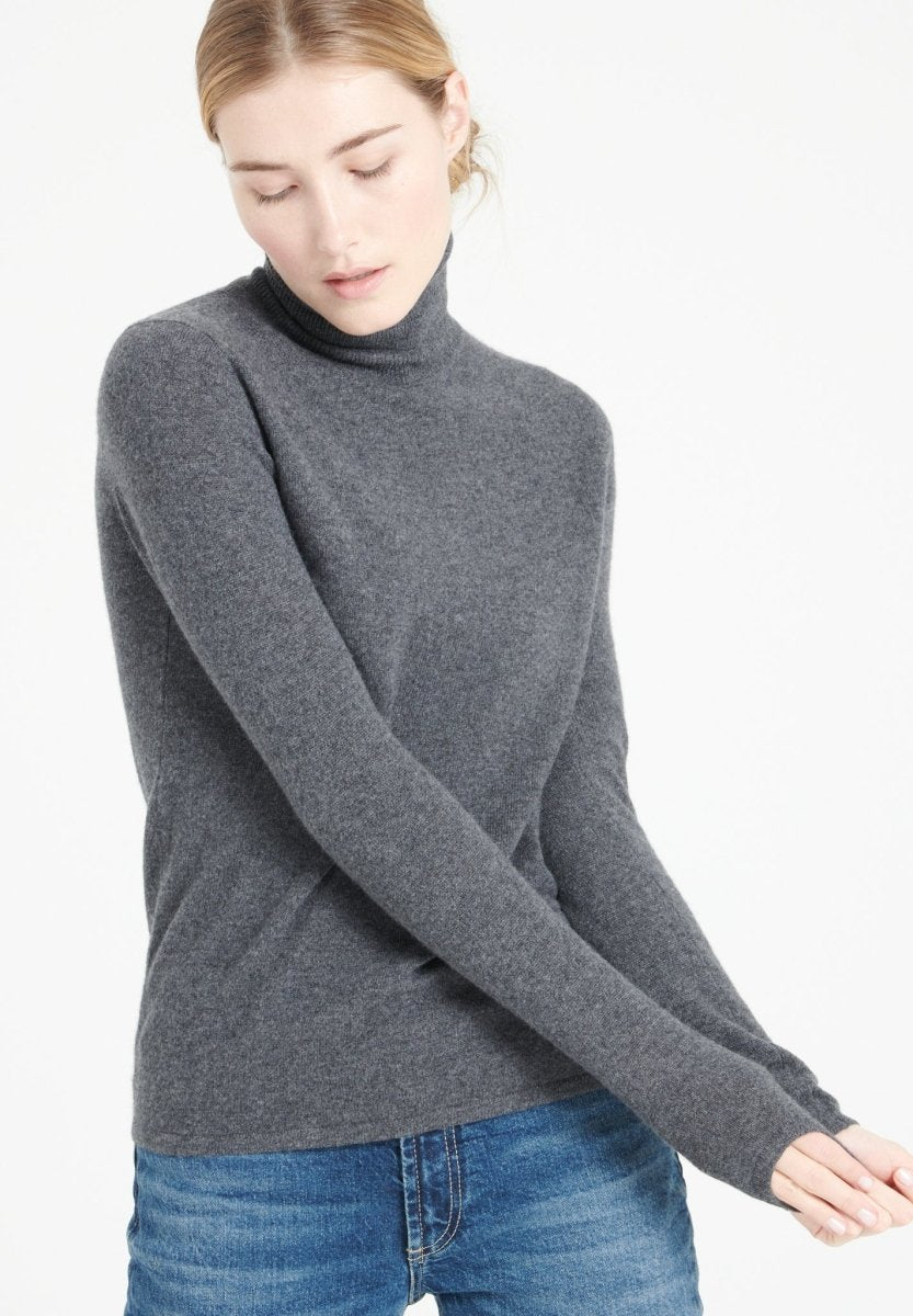 Pull col roulé femme en cachemire gris anthracite - LILLY 3