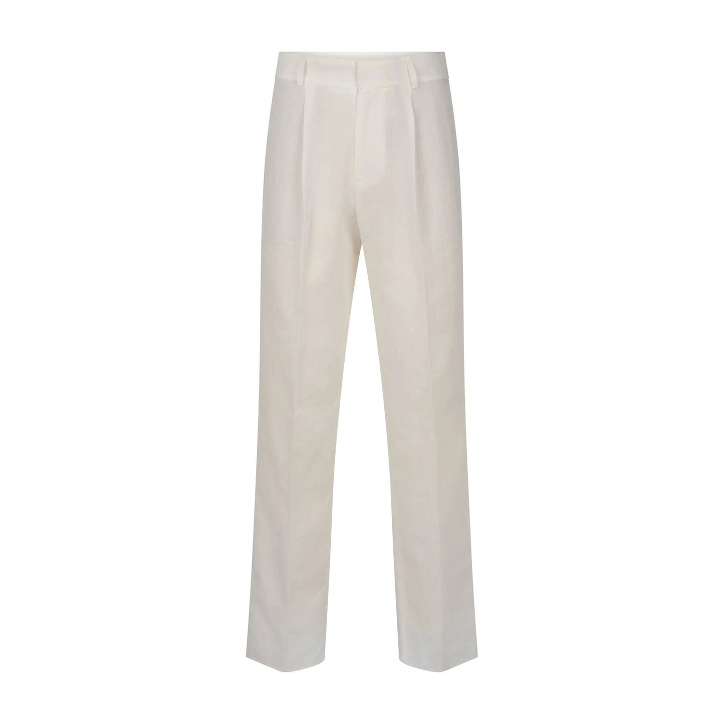 Linen White Pleated Pants-0