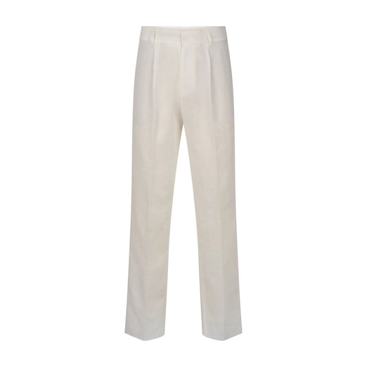 Linen White Pleated Pants-0