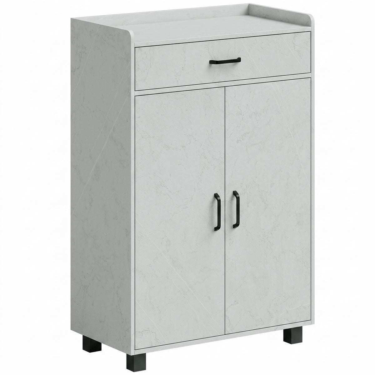 Meuble à Chaussures, Armoire à Chaussures avec 2 Portes, Tiroir, 5 Compartiments et Étagères Réglables, Gris