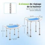 Siège de Douche réglable en Hauteur Tabouret de Douche Ergonomique Pieds antidérapants Charge Max. 135 Kg alu HDPE Blanc Bleu