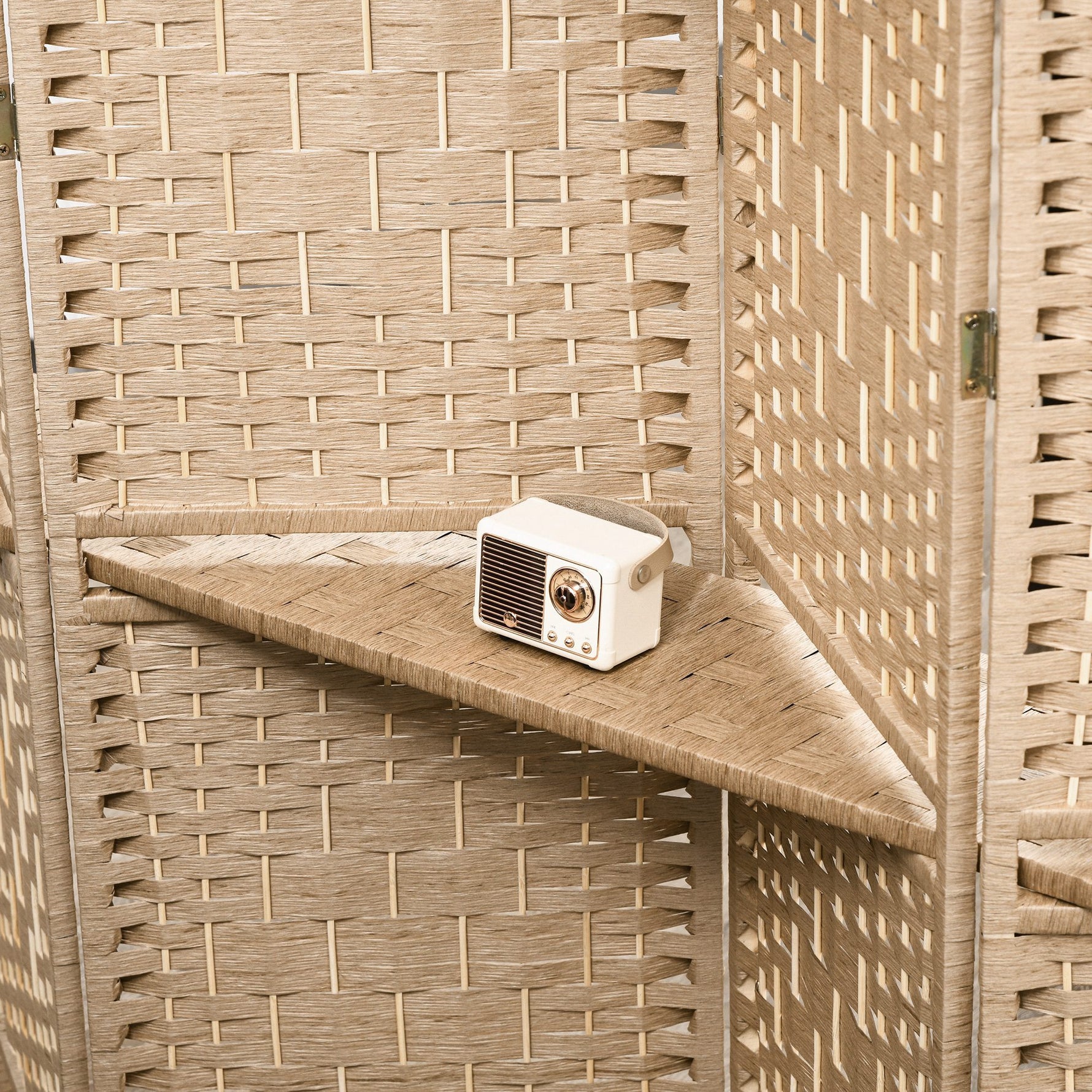 Paravent séparateur de pièce 4 panneaux 160 x170 cm avec 2 étagères, pliable, en bois