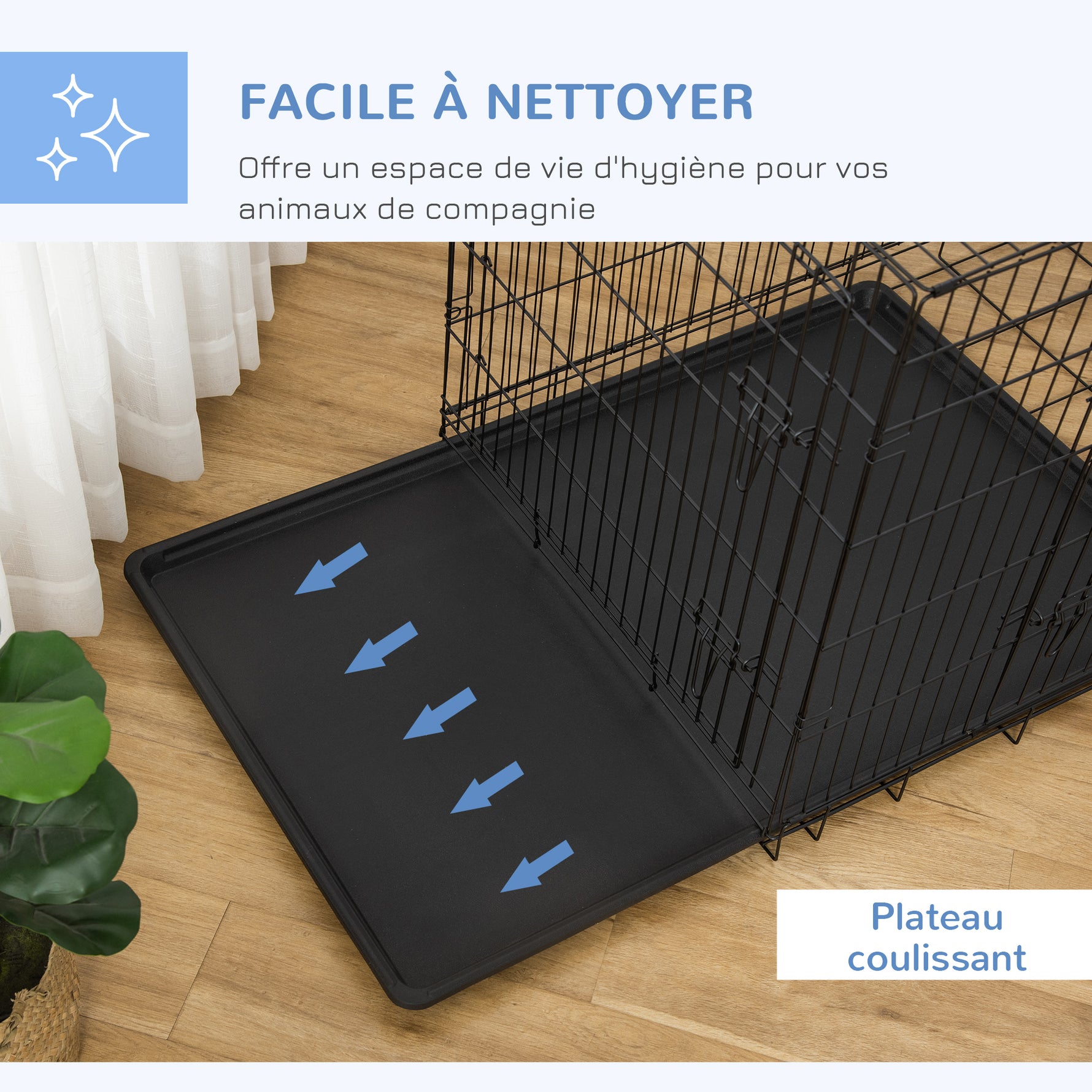 Cage caisse de transport pliante pour chien en métal noir 92 x 57 x 62,5 cm