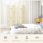 Paravento da interno in legno a 4 pannelli 170 x 160 cm, pieghevole e portatile, motivo intrecciato a mano, bianco