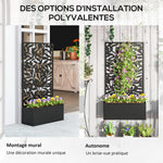 Jardinière avec treillis bac à fleurs rectangulaire grande taille panneau d'intimité métal 61 x 23 x 113 cm noir