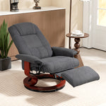 Fauteuil relax inclinable repose-pieds réglable pivotant 360° piètement bois tissu aspect lin gris