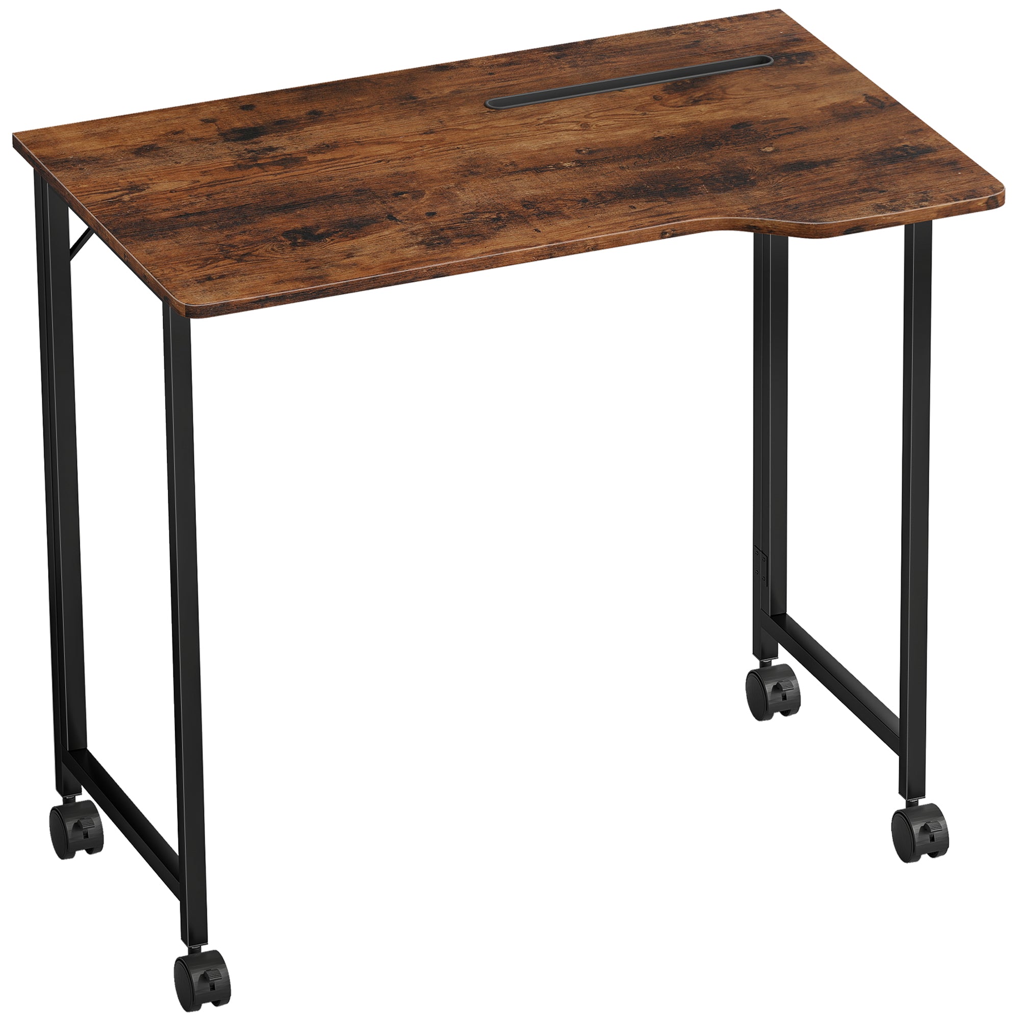 Bureau Pliable 80 x 52 cm, Bureau Ordinateur sur Roulettes avec Fente d'Appareil, Montage Facile, Marron