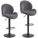 Lot de 2 Tabourets de Bar, Hauteur Réglable, Pivotant 360°, Siège Rembourré, Dossier et Repose-pieds, Gris