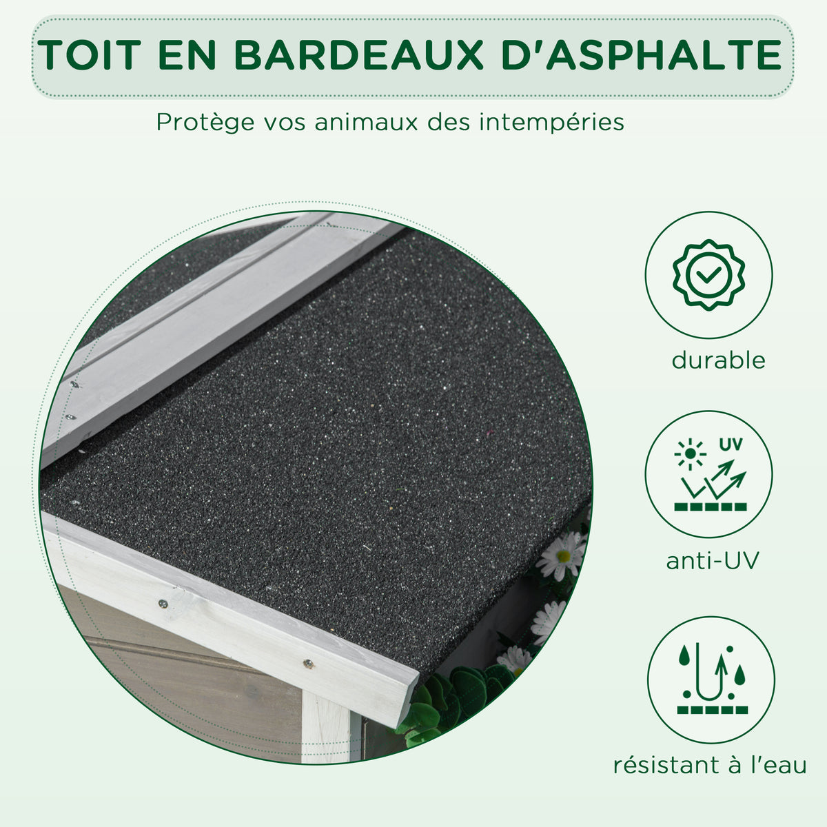 Maisonnette pour chats niche extérieure surélevé avec terrasse étanche en bois, dim. 115L x 66,5P x 74,7H cm, gris