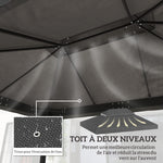 Toile de rechange pour pavillon toile de tonnelle 4 x 3 m, double toit avec trous de drainage, polyester 370 g/m², gris