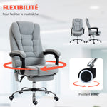 Fauteuil de bureau massant et chauffant, chaise de bureau, hauteur réglable, dossier inclinable, 65x70x111-119cm, gris